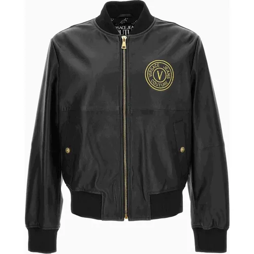 Schwarze Lederjacke Mantel , Herren, Größe: XS - Versace Jeans Couture - Modalova