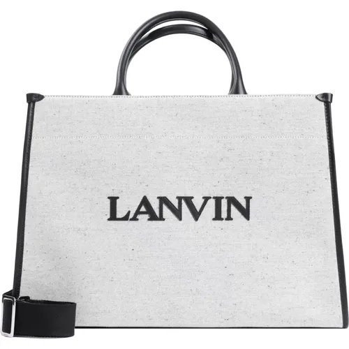 Grey Shopper Bag with Black Details , male, Sizes: ONE SIZE - Lanvin - Modalova