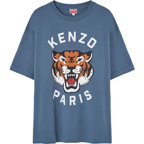 Blau Bedrucktes T-Shirt , Herren, Größe: XL - Kenzo - Modalova