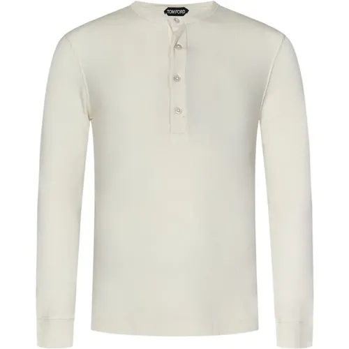 Weiße Gerippte Henley T-Shirt , Herren, Größe: L - Tom Ford - Modalova