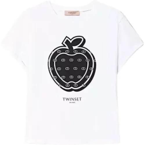 Cotton T-shirt with Kimono Sleeves and Oval T Logo , female, Sizes: M - Twinset - Modalova