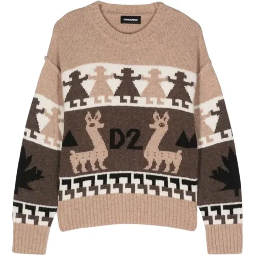 Beiger Pullover mit All-Over-Stickerei - Dsquared2 - Modalova