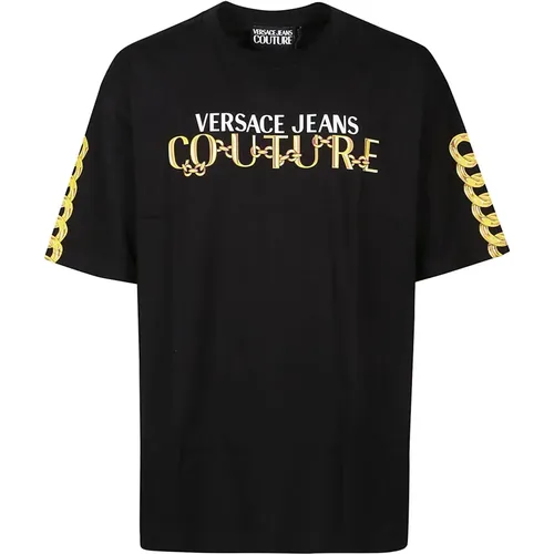 Gold Logo Chain T-Shirt , male, Sizes: M - Versace Jeans Couture - Modalova