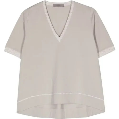 Lurex-Verzierung V-Ausschnitt T-Shirt , Damen, Größe: S - D.Exterior - Modalova