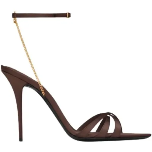 Elegant Satin Sandals with 115mm Heel , female, Sizes: 6 1/2 UK, 7 UK - Saint Laurent - Modalova