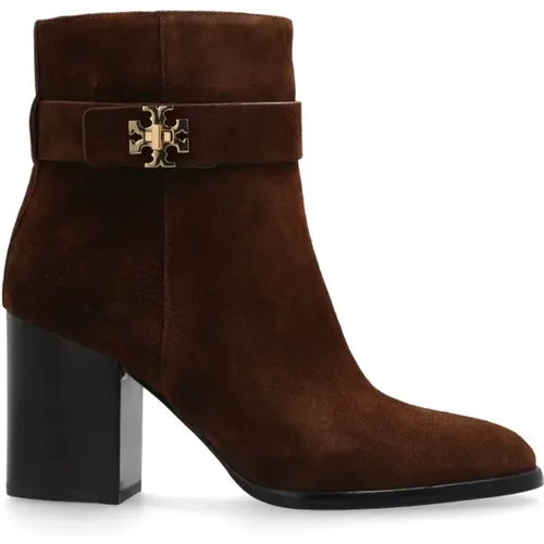 Braune Wildlederstiefel mit Goldfarbenem Logo , Damen, Größe: 36 EU - TORY BURCH - Modalova