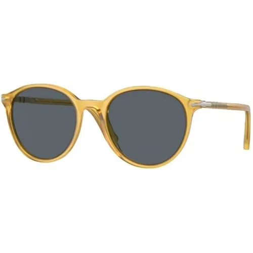 Stilvolle Sonnenbrille mit gelbem Rahmen und blauen Gläsern , unisex, Größe: 53 MM - Persol - Modalova