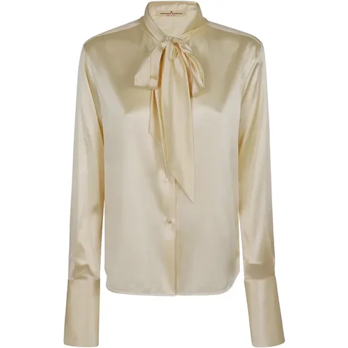 Silk Satin Bow Shirt Nude Neutrals , female, Sizes: XS, S - Ermanno Scervino - Modalova