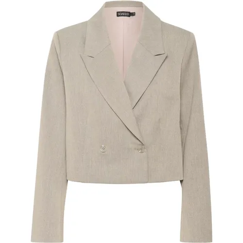 Grey Melange Cropped Blazer , female, Sizes: 2XL - Soaked in Luxury - Modalova