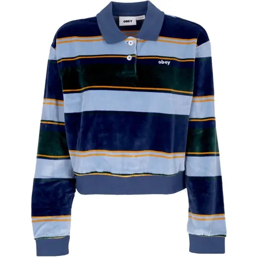 Striped Chenille Long Sleeve Polo , female, Sizes: M, S - Obey - Modalova