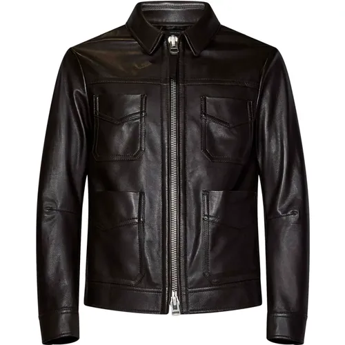 Leather Coat with Zip Closure , male, Sizes: M - Tom Ford - Modalova