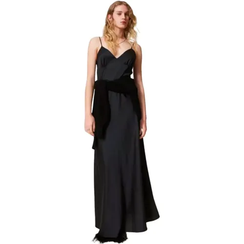 Schwarzes Satin Maxi-Slipkleid , Damen, Größe: S - Twinset - Modalova