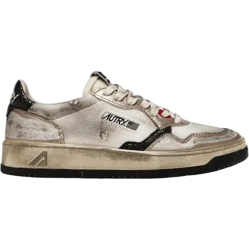 Vintage White Gold Leather Sneakers , male, Sizes: 6 UK, 7 UK - Autry - Modalova