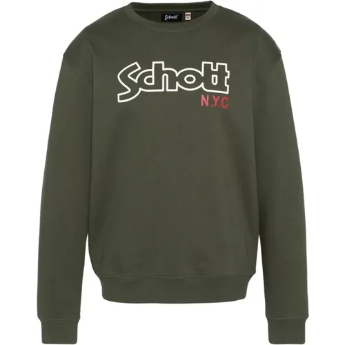 Ikonic Fleece Sweatshirt Grün Rundhals , Herren, Größe: M - Schott NYC - Modalova