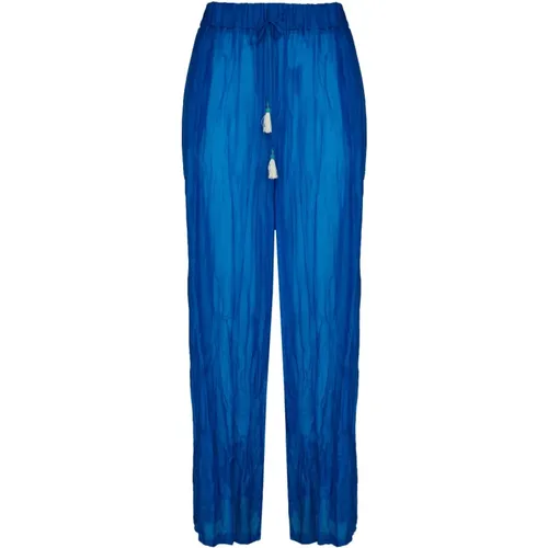 Cobalt Silk Palazzo Pants with Elastic , female, Sizes: M, S, XS - Ottod'Ame - Modalova