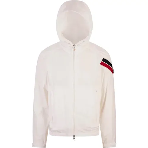 Weiße Windbreaker Jacke mit Tricolor Streifen - Moncler - Modalova