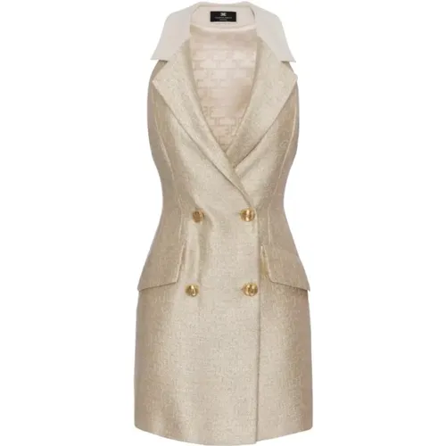 Golden Button Sleeveless Tweed Coat , female, Sizes: S - Elisabetta Franchi - Modalova