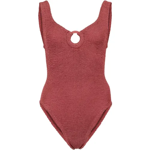 Burgundy One-Piece Swimsuit with Hoop Detail , female, Sizes: ONE SIZE - Hunza G - Modalova
