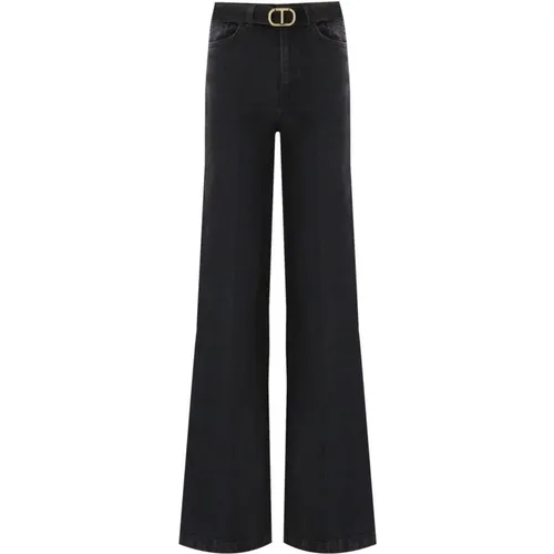Schwarze Wide Leg Jeans mit Gürtel , Damen, Größe: W28 - Twinset - Modalova