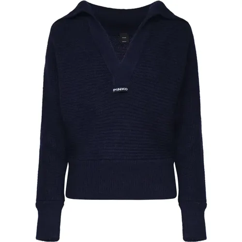 Navy V-Ausschnitt Strickpullover , Damen, Größe: XS - pinko - Modalova