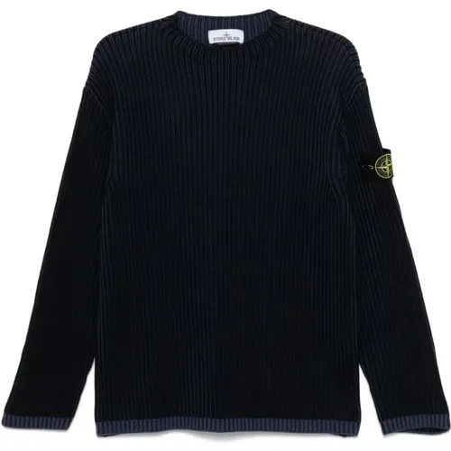 Ribbed Knit Sweater Navy , male, Sizes: L, M, XL - Stone Island - Modalova