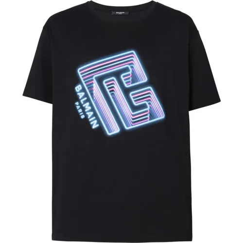 Neon logo T-shirt , Herren, Größe: 2XL - Balmain - Modalova