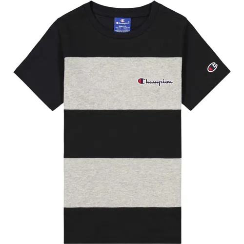 Gestreiftes T-Shirt mit Grauem und Schwarzem Logo - Champion - Modalova