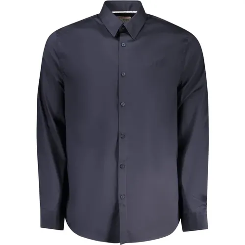 Blaues Slim Fit Hemd Langarm , Herren, Größe: M - Guess - Modalova