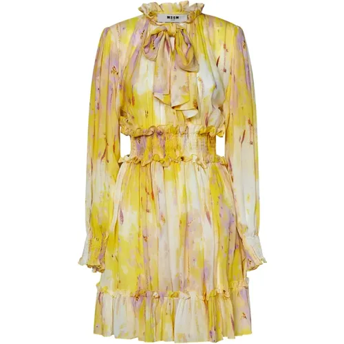 Yellow Artsy Flower Ruffle Dress , female, Sizes: M, XS - Msgm - Modalova