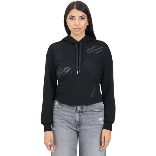 Schwarzer Kapuzenpullover mit Stickerei , Damen, Größe: L - Armani Exchange - Modalova