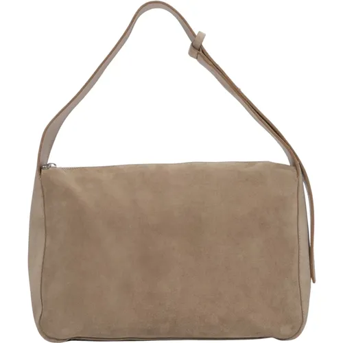 Women's Sand Messenger Bag made of Premium Italian Leather Er00116335 , female, Sizes: ONE SIZE - Estro - Modalova