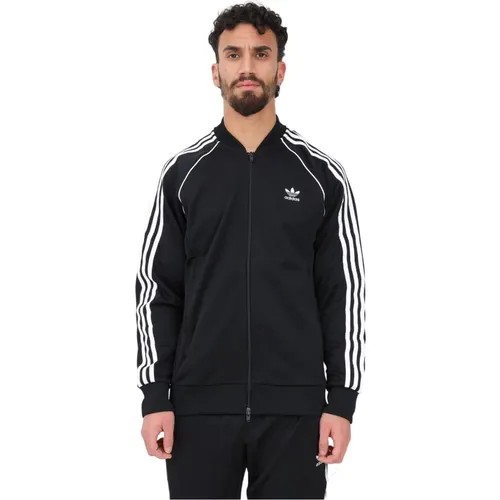 Klassischer Schwarzer Sweatshirt mit Reißverschluss , Herren, Größe: M - Adidas - Modalova