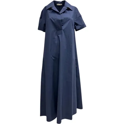 Navy Dress with Revers Collar and Short Sleeves , female, Sizes: S, L, 2XL - Odeeh - Modalova