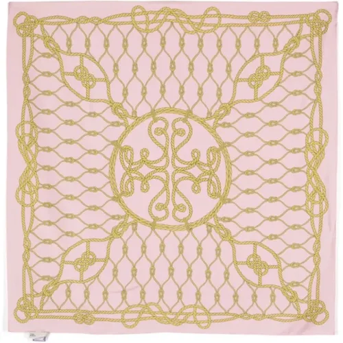 Pink Silk Scarf with Rope Knot Print , female, Sizes: ONE SIZE - TORY BURCH - Modalova