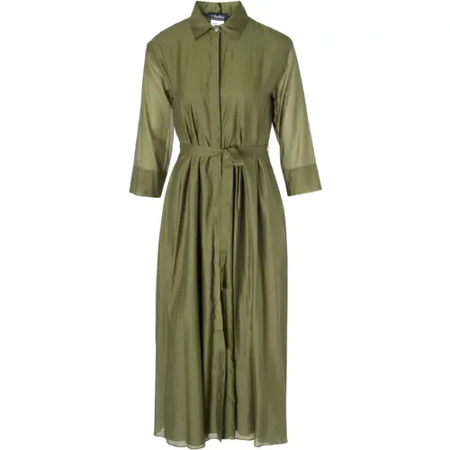 Grünes Baumwoll- und Seiden-Voile-Kleid , Damen, Größe: S - Max Mara - Modalova