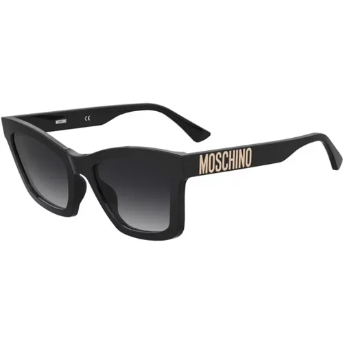 Schwarzer Rahmen Dunkelgraue Gläser Sonnenbrille , Damen, Größe: 54 MM - Moschino - Modalova