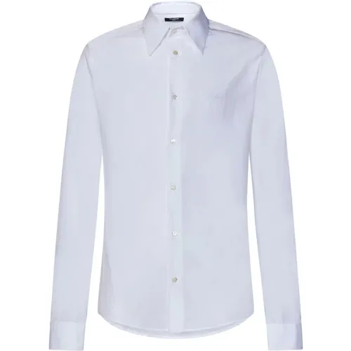 Cotton Shirt with Logo Embroidery , male, Sizes: XL, 2XL, L, M - Balmain - Modalova