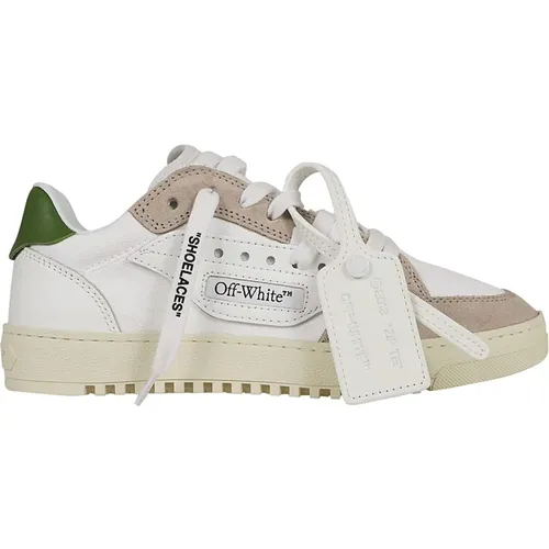 Weiße Ledersneaker mit Grüner Patch - Off White - Modalova