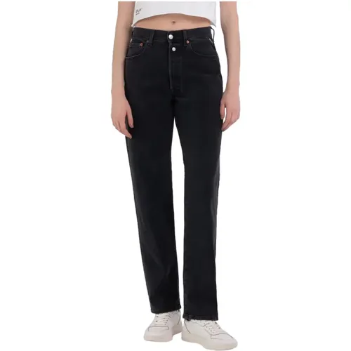 Schwarze Straight Fit Denim Jeans - Replay - Modalova