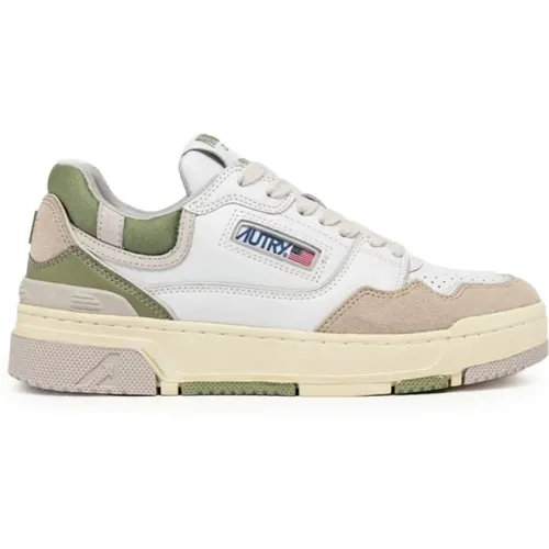 Retro weiße Sneaker mit Beige und Grün , Damen, Größe: 39 EU - Autry - Modalova