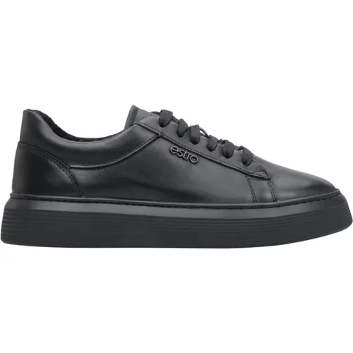 Damen Schwarze Leder-Sneaker mit Pelz für den Winter Er00113520 , Damen, Größe: 37 EU - Estro - Modalova