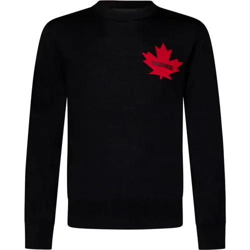 Schwarzer Leaf Crewneck Sweater Aw24 , Herren, Größe: 2XL - Dsquared2 - Modalova