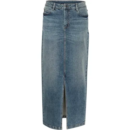 Classic Denim Skirt with Side Pockets and Front Slit , female, Sizes: XS - Kaffe - Modalova