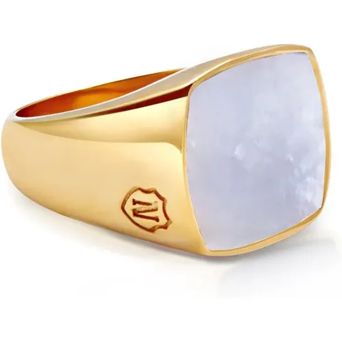 Men's Gold Signet Ring with Natural White Shell , male, Sizes: 58 MM, 60 MM, 64 MM - Nialaya - Modalova
