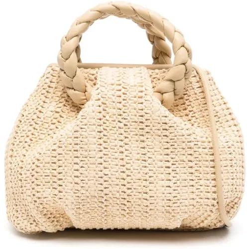 Cream Raffia Bag with Braided Handles , female, Sizes: ONE SIZE - Hereu - Modalova