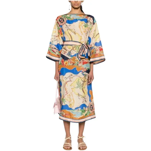Mehrfarbige Seiden-Midi-Kleid mit maritimem Druck,Stilvolles Kleid - Zimmermann - Modalova