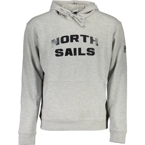 Grauer Baumwollpullover mit Kapuze und Druck , Herren, Größe: M - North Sails - Modalova