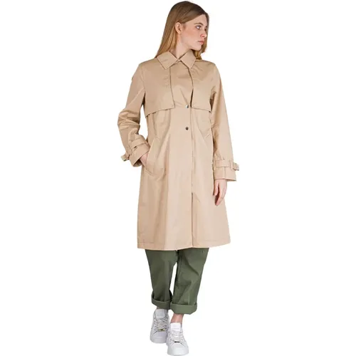 Beiger Baumwoll-Trenchcoat mit Kordelzug , Damen, Größe: M - Woolrich - Modalova