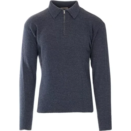 Brushed Solid Polo Zip Sweater , male, Sizes: M, S - Altea - Modalova