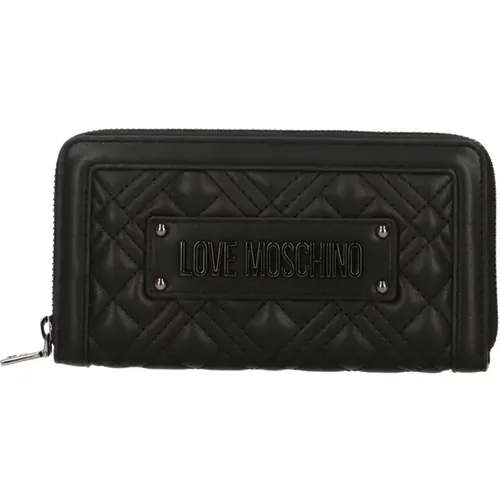 Women Faux Leather Wallet with Metal Logo and Zip Closure , female, Sizes: ONE SIZE - Love Moschino - Modalova
